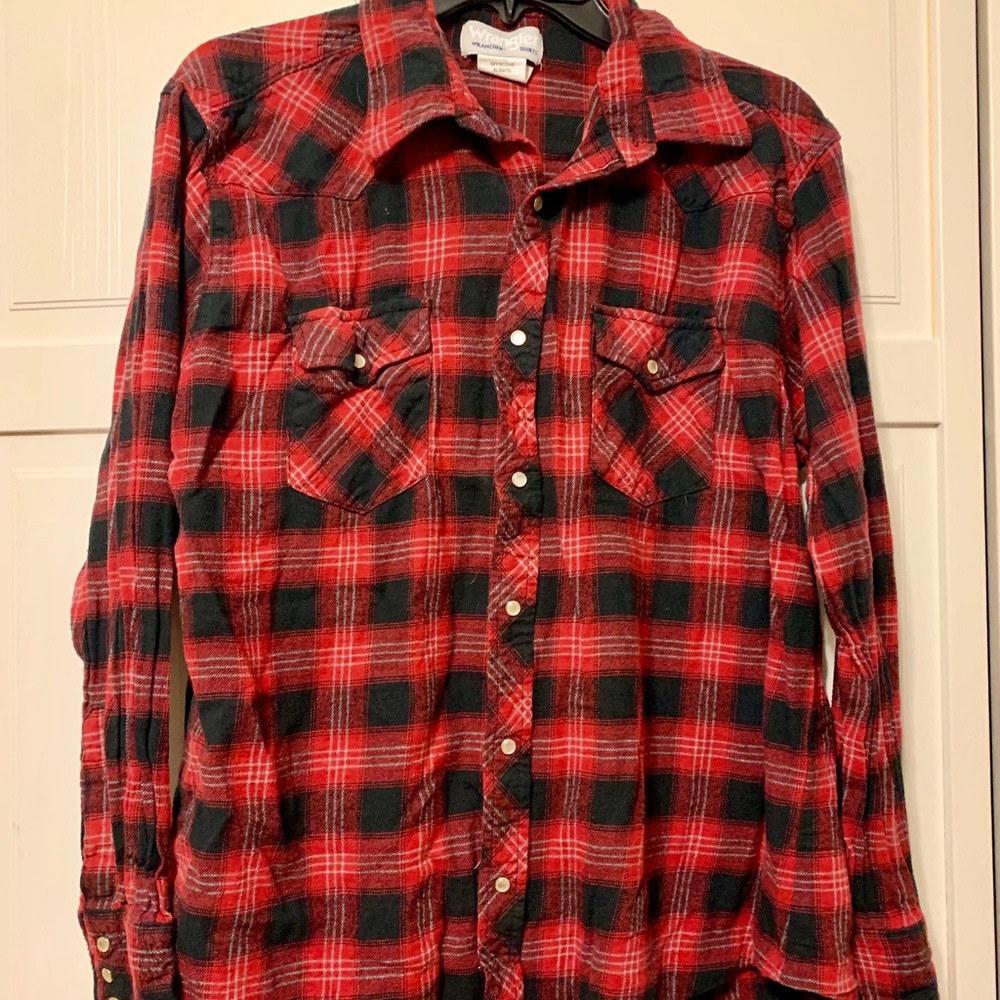 Red and black flannel shirt for men.